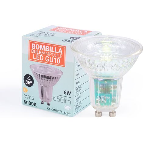 Ampoule LED GU10 6W verre - 130lm/W - PAR16 - 36° - Blanc Froid