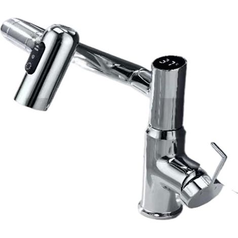 Robinet de cuisine Robinet de cuisine intelligent à affichage numérique, robinet d'évier de salle de bains à bascule, robinet de lavabo, robinet de camping-car et lavage à gratter(Tap-silver) (1/5)