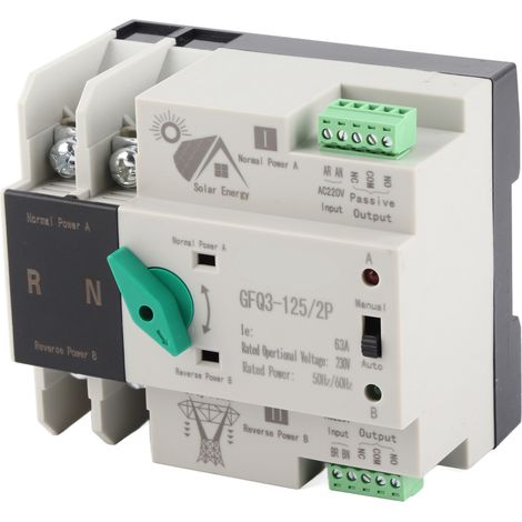 Automatischer Dual-Power-Umschalter 2P mit Millisekunden-Schnellschaltsteuerung, AC 230 V, 50/60 Hz, PV auf Netz 63 A (1/5)