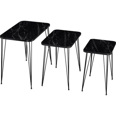 Set di 3 tavolini rettangolari impilabili in marmo nero 030008399
