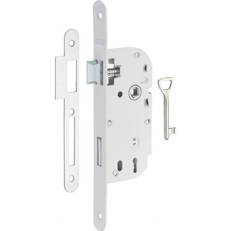 Serrure Encastrable à Clé pour Porte de Chambre Axe 40 mm Bouts Ronds Zingué 1 Clé Coffre Acier Embouti Têtière Acier Mécanisme à 1 Tour Gris (1/5)