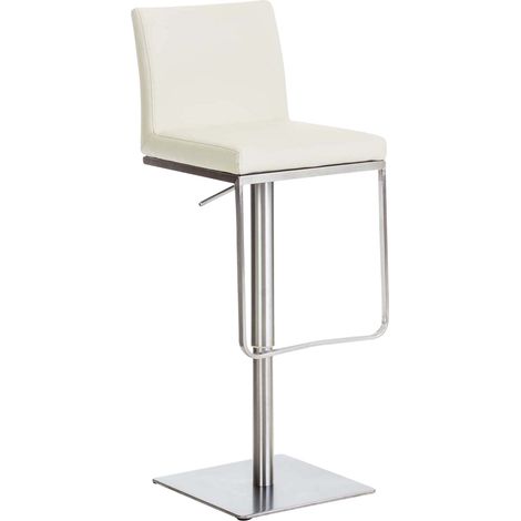 Tabouret de bar x1 avec repose-pieds plaque de base carrée en acier inoxydable assise en PVC crème 100005311 (1/5)