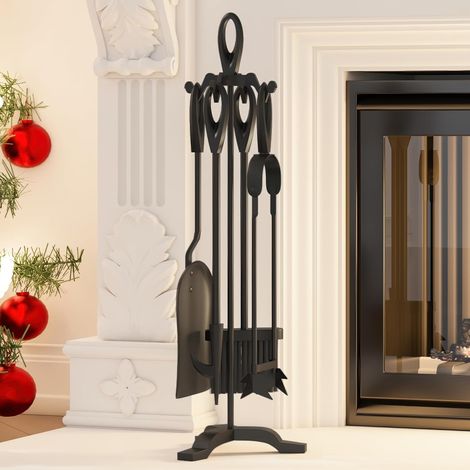 Ensemble de 5 pièces en fonte noire pour cheminée, kit d'outils pour foyer, accessoires pour brûleur à bûches, kit d'outils pour cheminée durable (1/5)