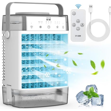 Aire acondicionado portátil personal – ventilador de 3 velocidades – mando a distancia – depósito de agua de 1000 ml – LED de 7 colores – temporizador integrado (1/5)
