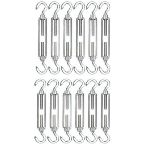 M5 Tendeur Cable Acier Inoxydable, Lot de 12 Tendeur de Fil Crochet et Crochet Rglable Heavy Duty Tension Hook & Hook pour Corde Cable Fil Linge, Grillagefor Sun Shade Installation-Chrom (1/5)