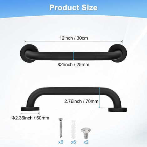 Barre de sécurité antidérapante pour baignoire et douche de 12 pouces (environ 30,5 cm), poignée de douche en acier inoxydable adaptée pour salle de bains/toilettes/personnes âgées/aide pour salle de