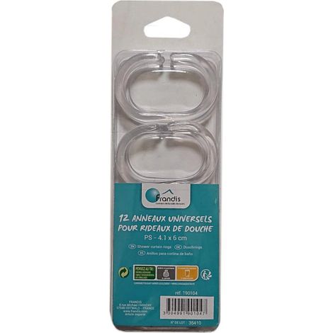 FRANDIS - Anneaux pour rideau de douche translucides x12 pièces