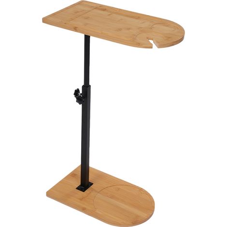 C-förmiger Beistelltisch, verstellbarer Couchtisch und Nachttisch aus Bambus, multifunktionaler Tisch für Wohnzimmer, Schlafzimmer und Badezimmer, platzsparend dank Staufächern (1/5)