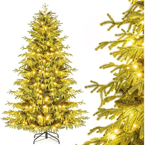 COSTWAY Albero di Natale 180 cm/210 cm, Albero di Natale Pre-illuminato con 270/370 Luci LED Bianco Caldo, 746/1090 Punte di Rami & Base in Metallo Pieghevole, Decorazione Natalizia (180 cm) (1/5)