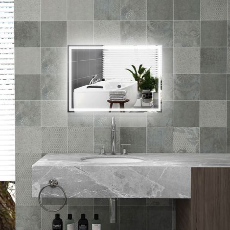 Espejo de baño LED 50 x 70 cm, vidrio, táctil, plateado DESVIAE (1/5)