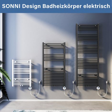 SONNI Badezimmerheizkörper Elektroheizkörper Handtuchtrockner Bad-Heizkörper Mittelanschluss Anthrazit 1640x600mm Leistung 900W (1/5)