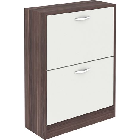 2 Drawer Shoe Cabinet Hallway Storage Cupboard Stand, Walnut-&-White