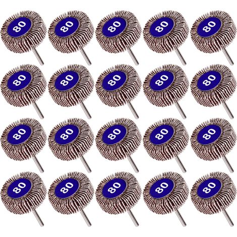 Lot de 20 roues à lamelles grain 80 Papier abrasif pour ponçage et polissage Diamètre 32mm, épaisseur 11mm, toile émeri (1/5)