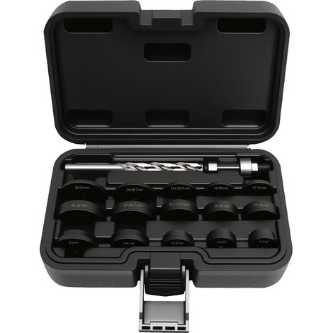Kit de perçage pour capteur PDC, 17 pièces, diamètre de 17 à 32 mm, pour plastique de 5 mm d'épaisseur, avec foret pilote en acier rapide (5/16"), convient pour panneaux d'ailes et pare-chocs (1/5)