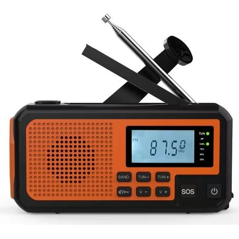 Radio solaire multifonctionnelle d'urgence à manivelle pour l'extérieur, lampe de lecture, lampe de poche, batterie externe, prévention des catastrophes (1/4)