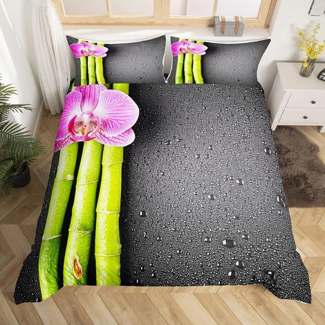 Bambou Clôture Housse de Couette Floral Flower Print Ensembles de Housse de Couette Botanical Leaf Branches Parure de Lit 200x200cm pour Enfants Adultes Ultra Doux Room Decor - 200x200cm (1/5)