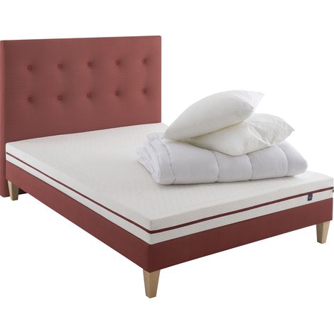 Ensemble matelas junior 100% latex, sommier, pieds, tête de lit, couette et oreiller Crépuscule 200 - SOMEO 140x190 (1/5)