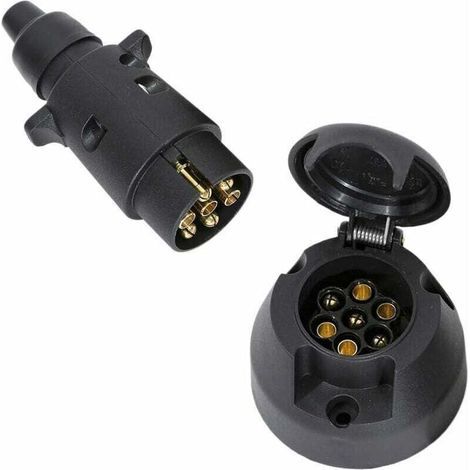 Prise Remorque 7 Broches Male Et Prise Remorque 7 Broches Femelle,12V Étanche Prise pour Remorque 7 Broches Prise pour Attelage, Prise Remorque Convient Camion RV Voiture(Bottes en Caoutchouc) (1/5)