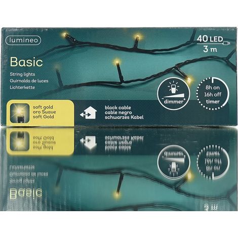 Lumineo LED Lichterkette Basic schwarz 3 Meter 40 Lichter - softgold (1/5)