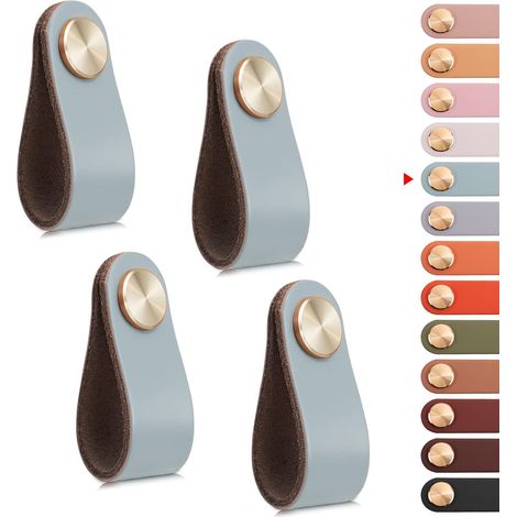 4pcs Poignée Meuble Cuir, Bouton Porte Placard Poignee Cuir Bouton de Tiroir, Poignee de Meuble Vintage pour Armoires, Commode, Cuisine, Salle de Bain (Bleu, Monotrou) (1/5)