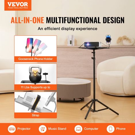 Support de Projecteur et d’Ordinateur Portable, Trépied pour Vidéoprojecteur Hauteur Réglable 68,5-160 cm, Stand de Vidéoprojecteur… (1/5)