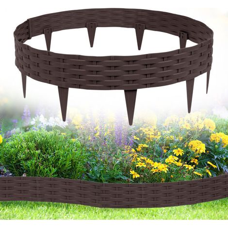 Bordure de jardin 20m Bordure de Jardin Plastique Bordure de Parterre Bordure de Tonte, Aspect Rotin Palissades Clôture de Jardin, Marron HENGMEI-DOU