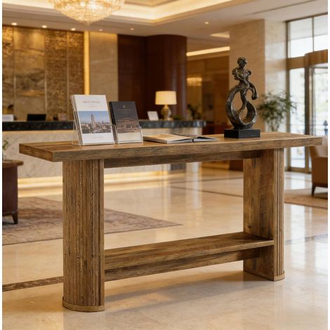 Consola 140x30x80 cm marrón con estante inferior de madera procesada MEUBLIV (1/5)