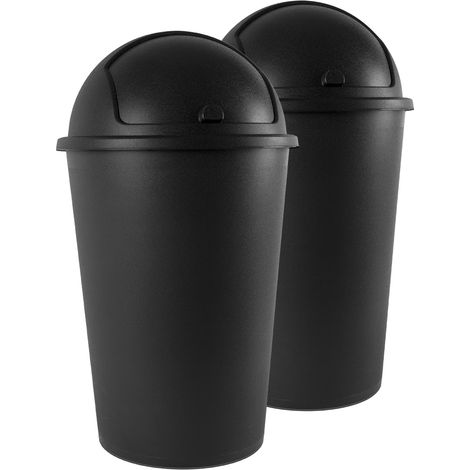 DEUBA® 2x Kitchen Bin 50L Plastic Dustbin with Sliding, Removable Lid Home Waste Paper Bin Black (1/5)