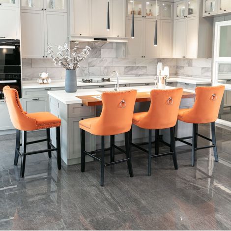 Stuhl Sessel Samt Orange Holz Hochlehne OKMYHOME (1/5)