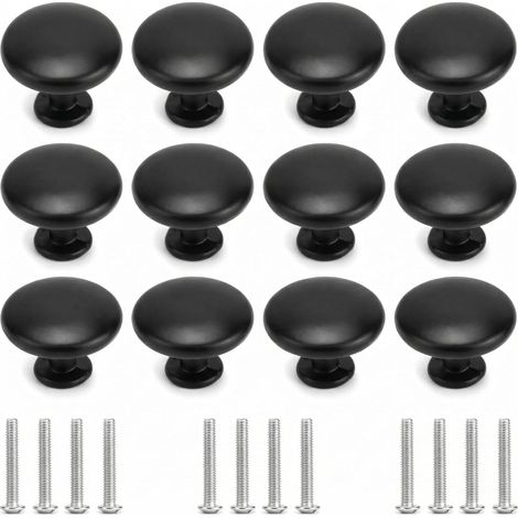 12 Pcs Bouton de Meuble Noires de 30 mm, Bouton Tiroir Boutons de Placard Ronds, Poignées de Meuble Cuisine, Vis Incluses (1/3)