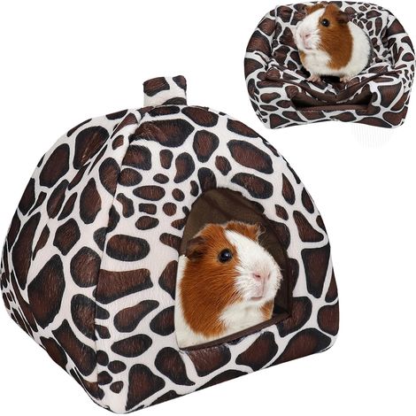 House for Guinea Pig Soft Toy Rabbit Bed Small Animals Sleeping Winter Cabin for Dwarf Rabbit Chinchilla/Hedgehog/Guinea Pig (Leopard Print) (1/5)