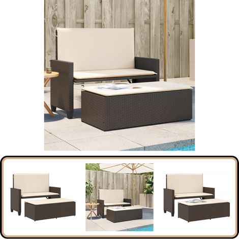 Gartenbank mit Kissen und Hocker Braun Poly Rattan - Gartenbank - Outdoor Möbel - Gartenmöbel - Rattan Gartenmöbel - Lounge Set