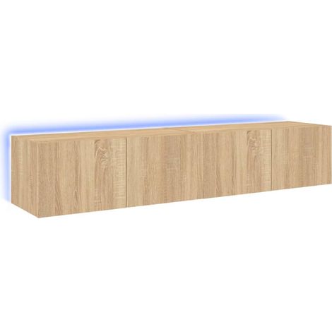 Mueble de TV de pared estante multimedia aparador de televisión TV comedor salón dormitorio luces LED 2 piezas roble Sonoma 80 x 35 x 31 cm marrón 020029182