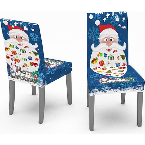 Housse De Chaise De Noel - Polyester Et Elasthanne - Imprimé Numérique Renne Sapin Cloche - Extensible Pour Dossier 45-58 Cm - 1 Piece (1/5)