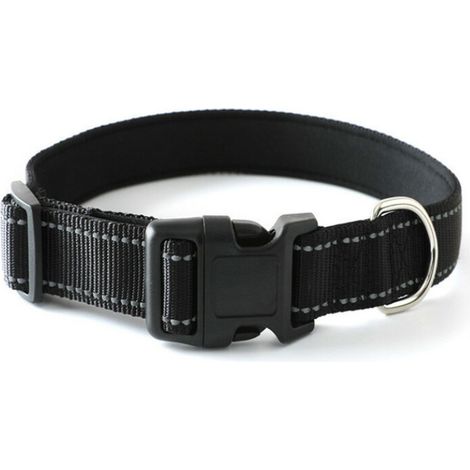 Collier réfléchissant en tissu pour chien, bouton tête de chat, noir, L : 2,5x36-50 cm – DELKEVIC