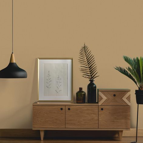 Papier peint moderne uni doré idéal chambre | Tapisserie tendance marron pour déco scandinave | Papier peint unicolore intissé (1/3)
