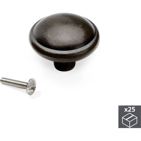 Emuca Lot de 25 boutons pour meubles Massanassa, diamètre 32mm, Zamak, Noir (1/2)