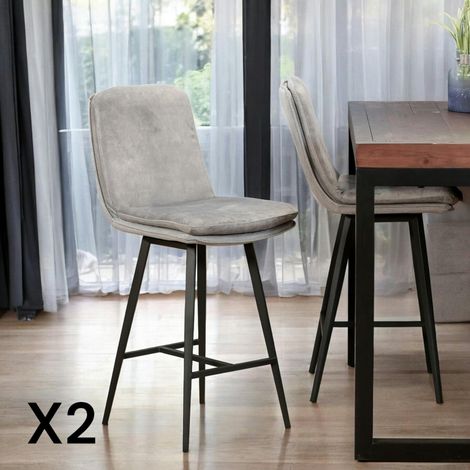 Chaise de bar en velours gris à double coussinage (lot de 2) OKA (1/5)