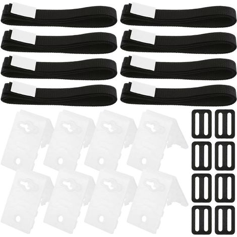 Kit de fixation pour enrouleur de couverture solaire de piscine comprenant des plaques de fixation pour cordon, des boucles, des sangles adhésives en nylon et des languettes. (1/5)