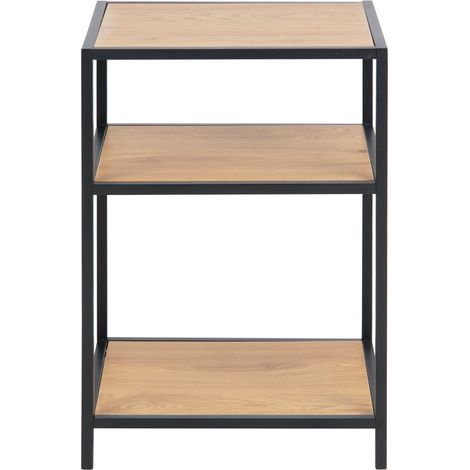 Selsey SEAFORD - Nachtschrank - Nachttisch in heller Holzoptik / Schwarz mit offenen Fächern und Metallgestell, 63 cm hoch (1/3)