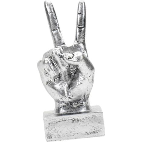 Statuette décorative amusante en résine représentant une main faisant un geste, idéale pour un bureau ou une entrée avec cheminée.-Peace Silver (1/5)