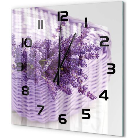 Grande Horloge Murale Carrée Décorative en Verre Trempé Silencieuse pour Chambre Lavande dans un panier 60x60 cm (1/5)