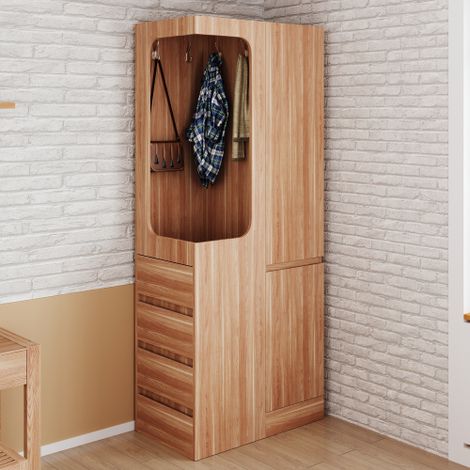 Armoire (70 x 40 x 170 cm) dotée de tiroirs, de compartiments de rangement et d'un espace penderie ouvert modèle à une porte avec finition effet bois. (1/5)