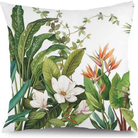 Housse de coussin plantes fleurs papillon, décoration canapé salon,50×50cm (1/5)