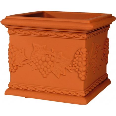 Jarrón cuadrado decorativo clásico tradicional de 23x23 cm y 20 cm de alto, en polímero de terracota resistente para plantas de jardín y terraza (1/4)