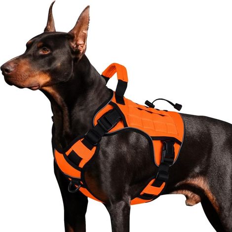 Arnés táctico antitirones robusto con asa y franjas reflectantes para perros (Naranja, L) (1/5)