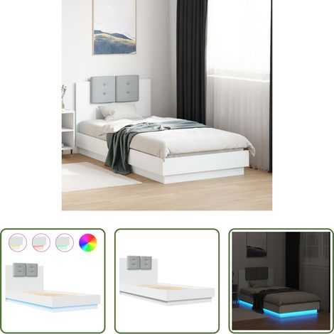 vidaXL LED-Leuchten - Bettgestell mit Kopfteil und LED-Leuchten Weiß 90x190 cm (1/5)