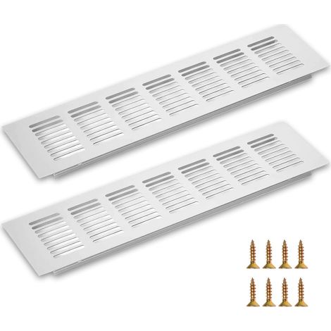 Lot de 2 grilles d'aération pour plinthe de cuisine avec vis - 300 x 80 mm - Argenté (1/5)