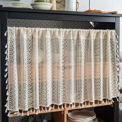 Cortinas cortas de estilo bohemio para cocina/armario con bolsillo para barra, biombo retro para privacidad en habitaciones/ventanas de bistrós/cafeterías. (1/5)