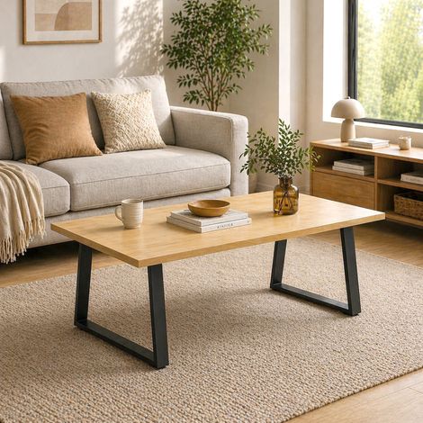 Pieds de table en acier, 60 x 43 cm, lot de 2 pieds trapézoïdaux avec patins réglables et vis, noirs (1/5)